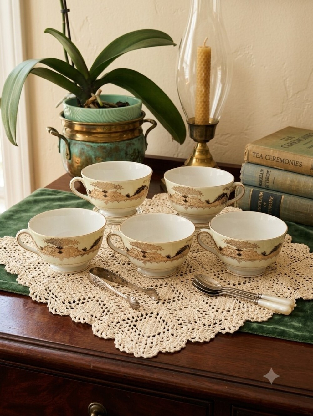 Vintage Castle China Coronation Teacups Set of 5 Occupied Japan